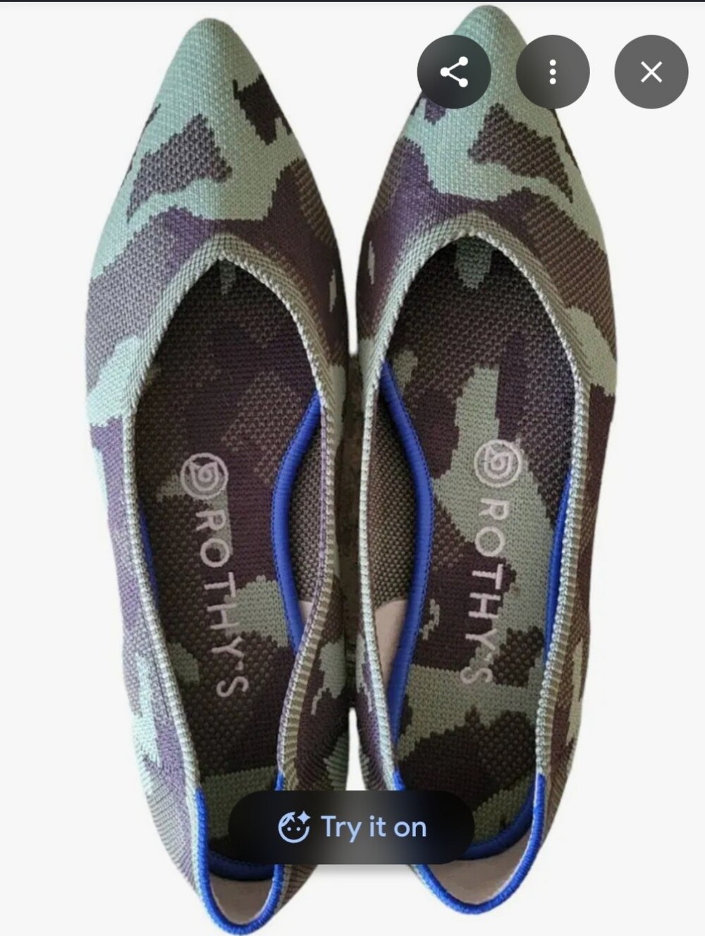 Rothys 'the Point' Olive Camouflage Camo Women Ballet Flats
